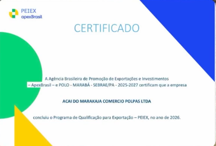 Certificado PEIEX ApexBrasil — Açaí do Marakajá Comércio Polpas LTDA, Programa de Qualificação para Exportação 2025-2027